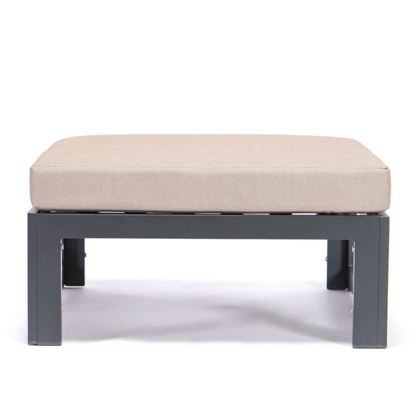 Leisure Mod Chelsea Outdoor Patio Black Aluminum Ottomans With Cushions Set Of 2