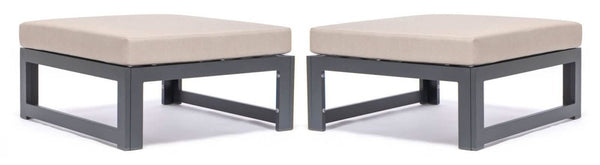 leisure mod Chelsea Outdoor Patio Black Aluminum Ottomans With Cushions Set Of 2