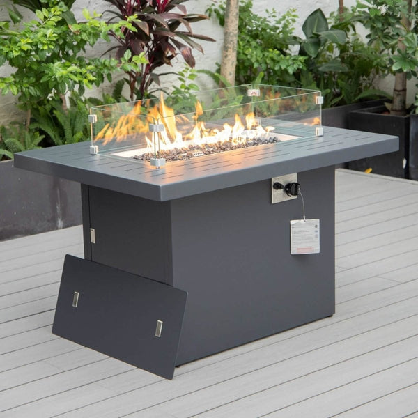 Leisure Mod Chelsea Patio Modern Black Aluminum Propane Fire Pit Table