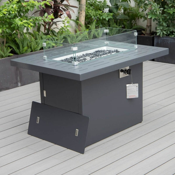Leisure Mod Chelsea Patio Modern Black Aluminum Propane Fire Pit Table