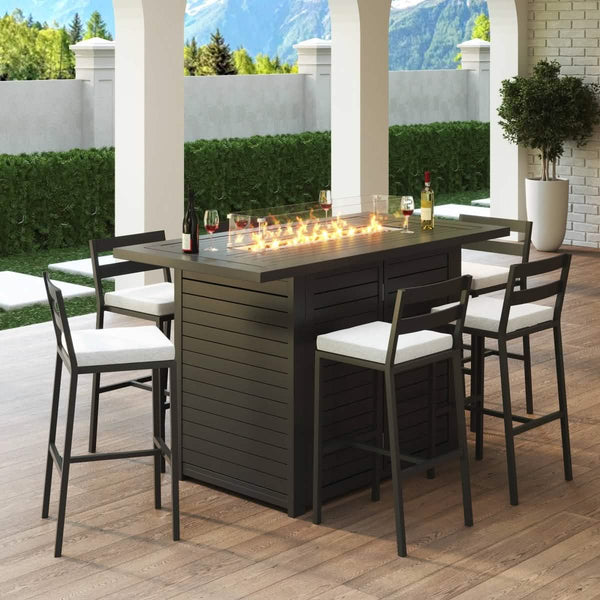 Leisure Mod Chelsea Rectangular Aluminum Fire Pit Bar Table With Lid Glass Guard And Tank Holder