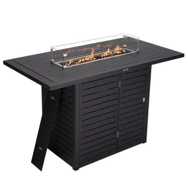 leisure mod Chelsea Rectangular Aluminum Fire Pit Bar Table with Lid Glass Guard and Tank Holder leisure mod Chelsea Rectangular Aluminum Fire Pit Bar Table with Lid Glass Guard and Tank Holder