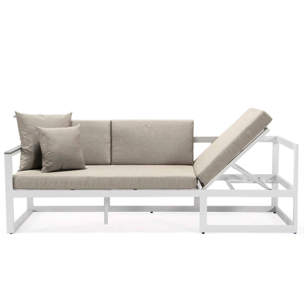 Leisure Mod Chelsea White Sectional With Adjustable Headrest & Coffee Table With Cushions