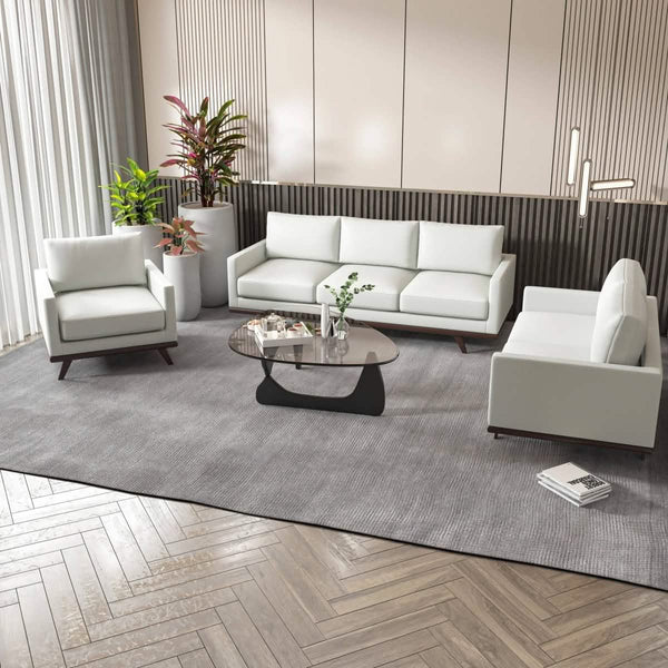 Leisure Mod Chester 3-Piece Leather Living Room Sofa Set With Birch Wood Base