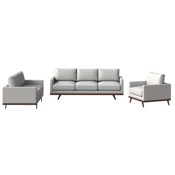 Leisure Mod Chester 3-Piece Leather Living Room Sofa Set With Birch Wood Base