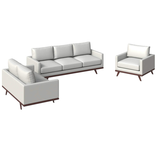 leisure mod Chester 3-Piece Leather Living Room Sofa Set with Birch Wood Base