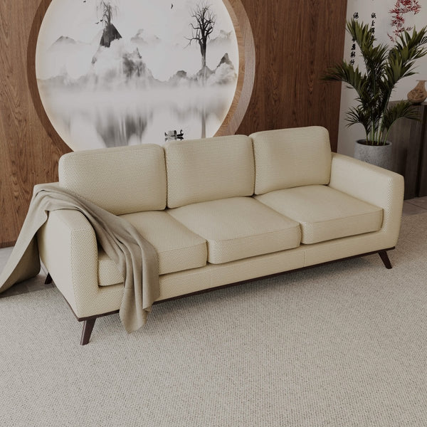 Leisure Mod Chester 3-Seater Leather/Mesh Full Size Sofa In Birch Wood Base