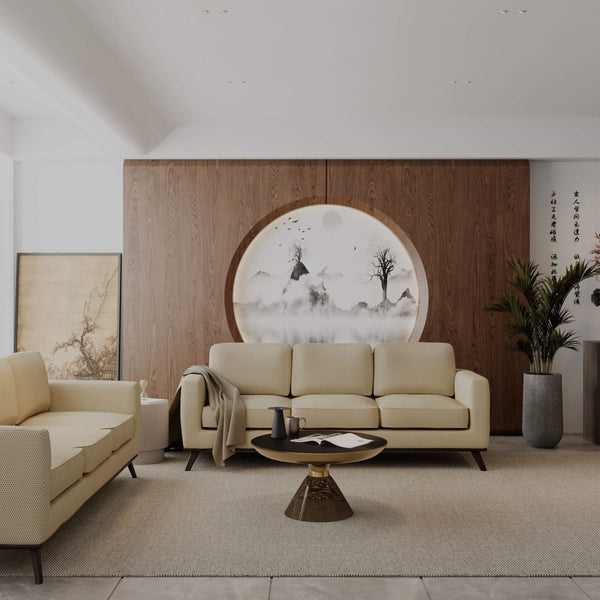 Leisure Mod Chester 3-Seater Leather/Mesh Full Size Sofa In Birch Wood Base