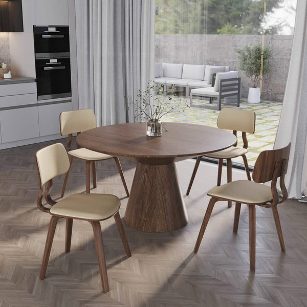 Leisure Mod Clivo Modern Wooden Dining Chair Upholstered In Leather With Walnut Color Frame