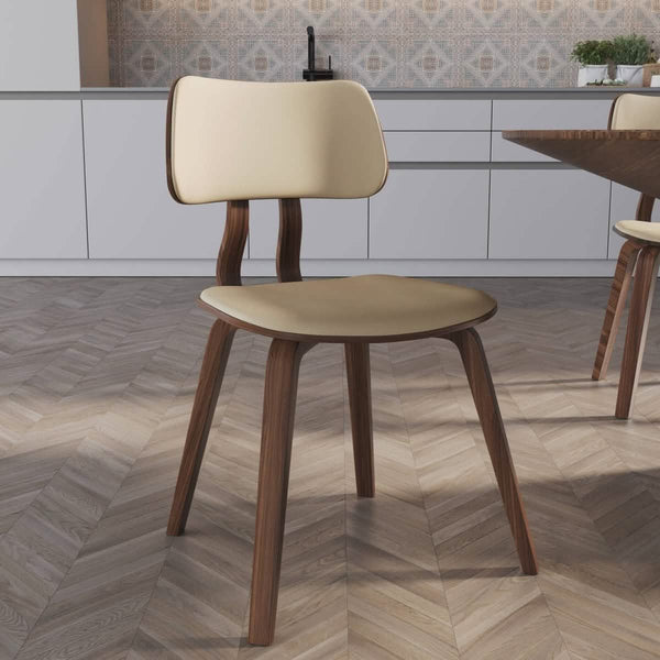 Leisure Mod Clivo Modern Wooden Dining Chair Upholstered In Leather With Walnut Color Frame