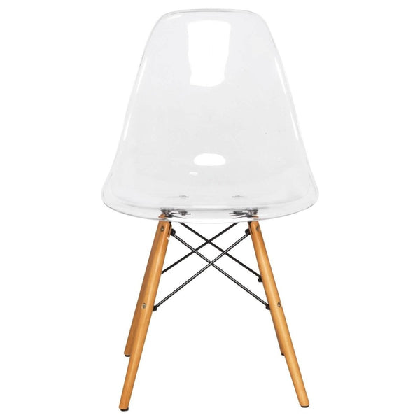 Leisure Mod Cresco Modern Dining Side Chair In Curved Back Design With Multiple Base Options: Wood Acrylic Chrome & Gold Eiffel Design