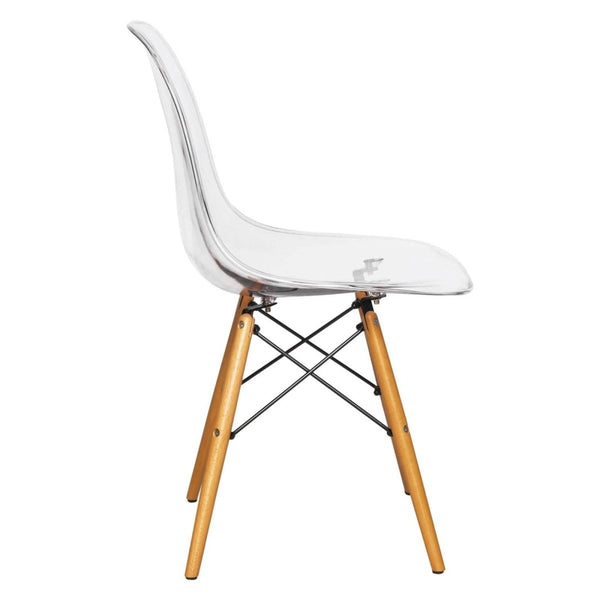 Leisure Mod Cresco Modern Dining Side Chair In Curved Back Design With Multiple Base Options: Wood Acrylic Chrome & Gold Eiffel Design