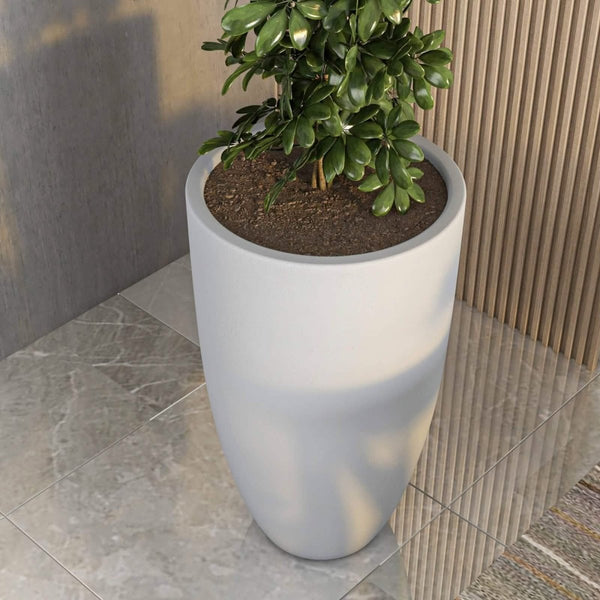 Leisure Mod Crete Modern Tapered Round Planter Pot In Fiberstone And Clay Weather Resistant Design