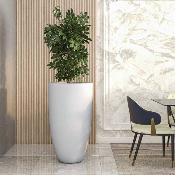 Leisure Mod Crete Modern Tapered Round Planter Pot In Fiberstone And Clay Weather Resistant Design