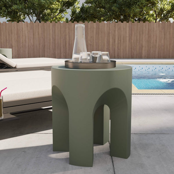 Leisure Mod Crus Fiberstone Outdoor Side Table With Arched Base Design