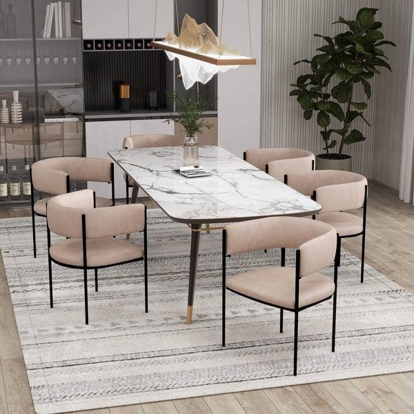 Leisure Mod Cyril Dining Chair In Leather Or Velvet With Open Back Design And Powder-Coated Iron Frame