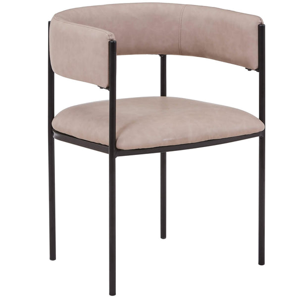 leisure mod Cyril Dining Chair in Leather or Velvet with Open Back Design and Powder-Coated Iron Frame