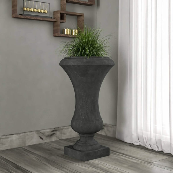 Leisure Mod Daisy Fiberstone And Clay Urn Planter With Drainage Holes For Indoor And Outdoor