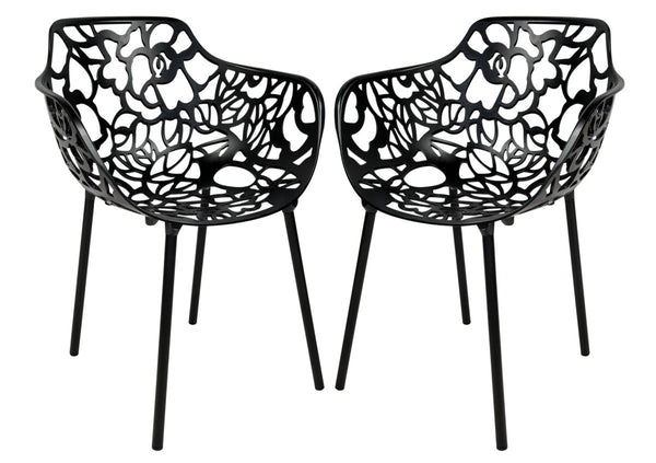 Leisure Mod Devon 3-Piece Patio Dining Set: Aluminum Table With Glass Top & 2 Flower Arm Chairs