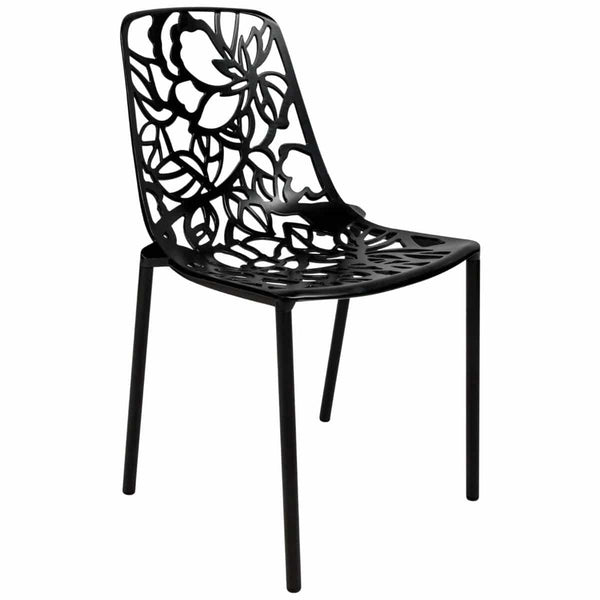 Leisure Mod Devon Stackable Aluminum Outdoor Dining Chairs With Flower Design