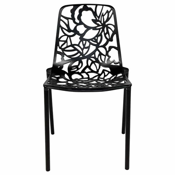Leisure Mod Devon Stackable Aluminum Outdoor Dining Chairs With Flower Design