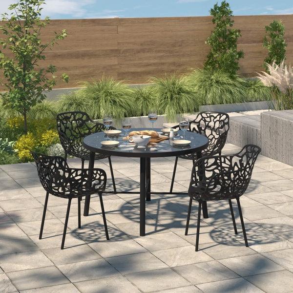 Leisure Mod Devon Tree Design Glass Top Aluminum Base Indoor Outdoor 47.25" Dining Table