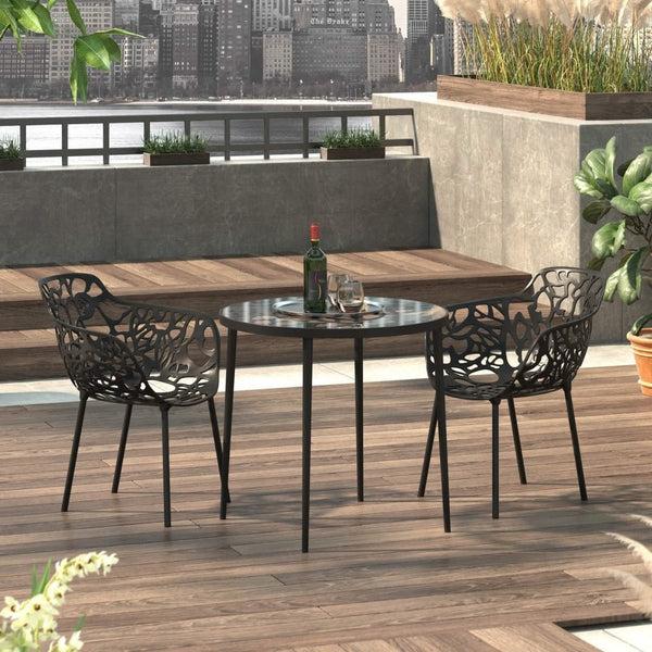 Leisure Mod Devon Tree Design Glass Top Aluminum Base Indoor Outdoor Bistro Dining Table