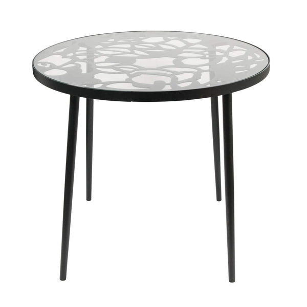 Leisure Mod Devon Tree Design Glass Top Aluminum Base Indoor Outdoor Bistro Dining Table