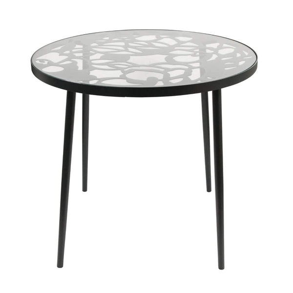 leisure mod Devon Tree Design Glass Top Aluminum Base Indoor Outdoor Bistro Dining Table