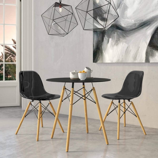 Leisure Mod Dover 3-Piece Dining Set With Round Black MDF Top Bistro Table And 2 Plastic Chairs