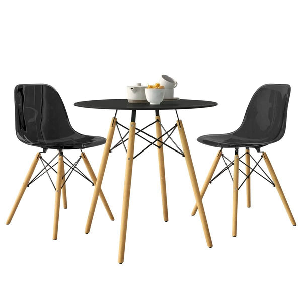 leisure mod Dover 3-Piece Dining Set with Round Black MDF Top Bistro Table and 2 Plastic Chairs