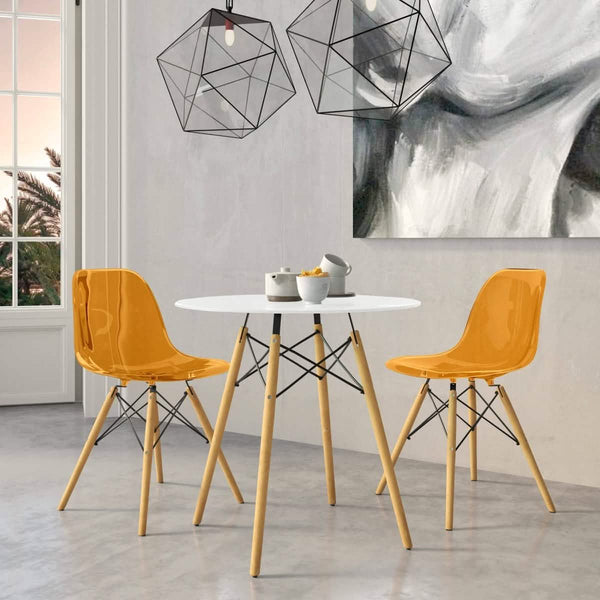 Leisure Mod Dover 3-Piece Dining Set With Round White MDF Top Bistro Table And 2 Plastic Chairs