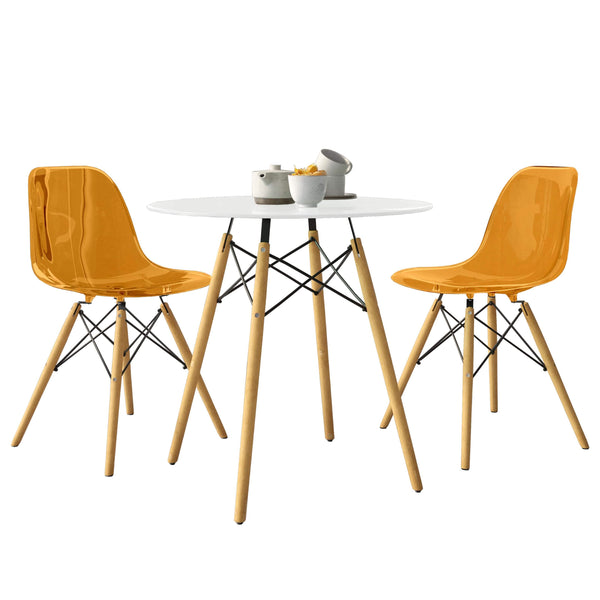 leisure mod Dover 3-Piece Dining Set with Round White MDF Top Bistro Table and 2 Plastic Chairs