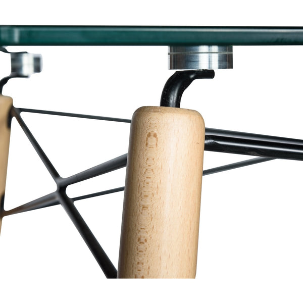 Leisure Mod Dover Rectangle Dining Table With Glass Tabletop And Beech Wood Eiffel Base