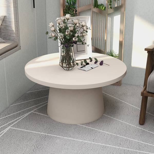 Leisure Mod Dune Round 32" Wide Coffee Table In Fiberstone With A Pedestal Base