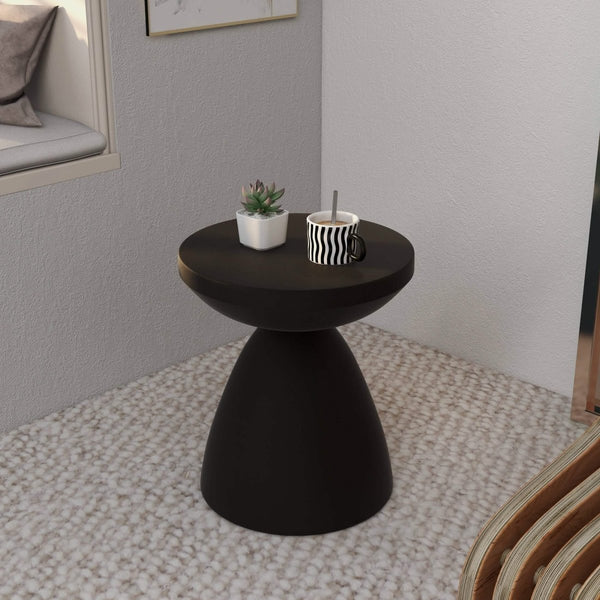 Leisure Mod Dune Side Table Fiberstone Round Accent Table And Hourglass Pedestal Base