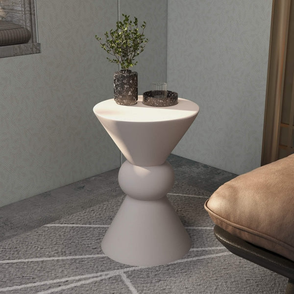 Leisure Mod Echo Side Table With Weather-Resistant Fibersone Top Round Accent Table