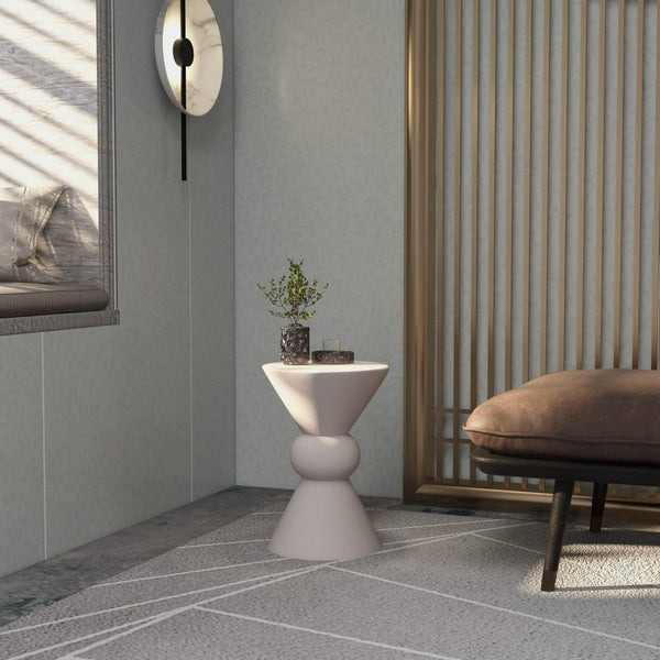 Leisure Mod Echo Side Table With Weather-Resistant Fibersone Top Round Accent Table