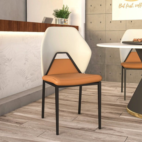 Leisure Mod Eclat Dining Chair With Upholstered Leather Seat And Back In Black Iron