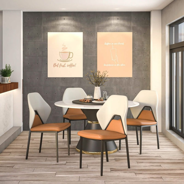 Leisure Mod Eclat Dining Chair With Upholstered Leather Seat And Back In Black Iron