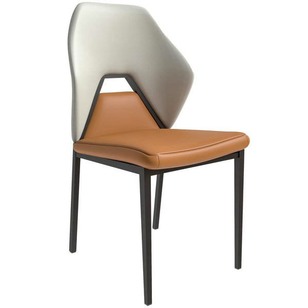 leisure mod Eclat Dining Chair with Upholstered Leather Seat and Back in Black Iron