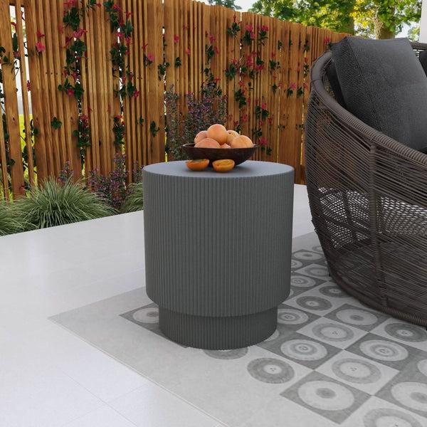 Leisure Mod Eden Series Side Table In Fiberstone Round Accent Table For Home Living Room Indoor And Outdoor