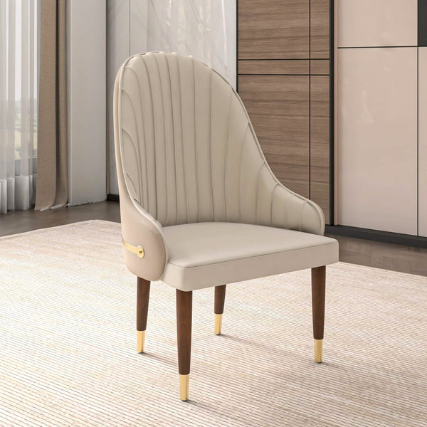 Leisure Mod Elara Leather Dining Chair With Elegant Ripple Back And Gold Accents In Rubberwood