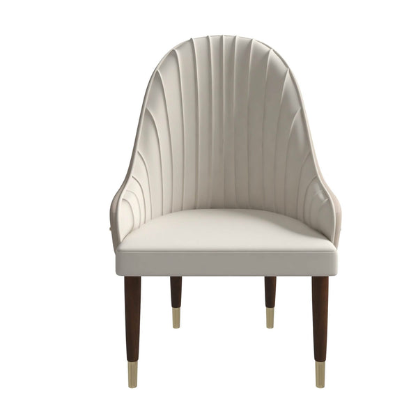 Leisure Mod Elara Leather Dining Chair With Elegant Ripple Back And Gold Accents In Rubberwood