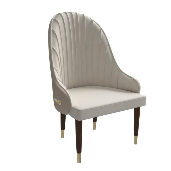 leisure mod Elara Leather Dining Chair with Elegant Ripple Back and Gold Accents in Rubberwood