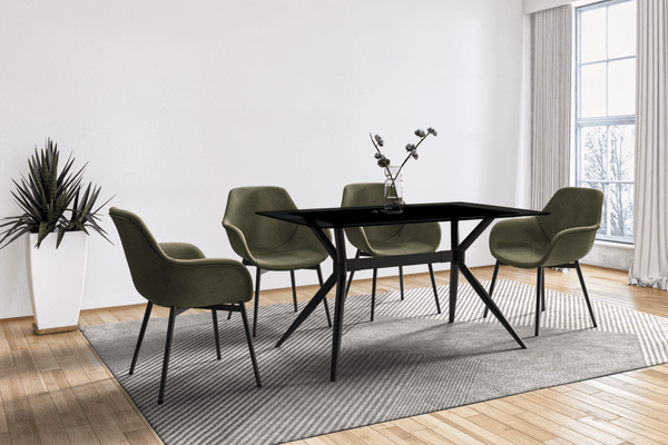 Leisure Mod Elega Rectangular Dining Table With Sintered Stone/Glass Rectangular Top And Black Stainless Steel Base