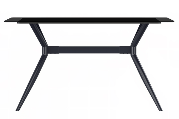Leisure Mod Elega Rectangular Dining Table With Sintered Stone/Glass Rectangular Top And Black Stainless Steel Base