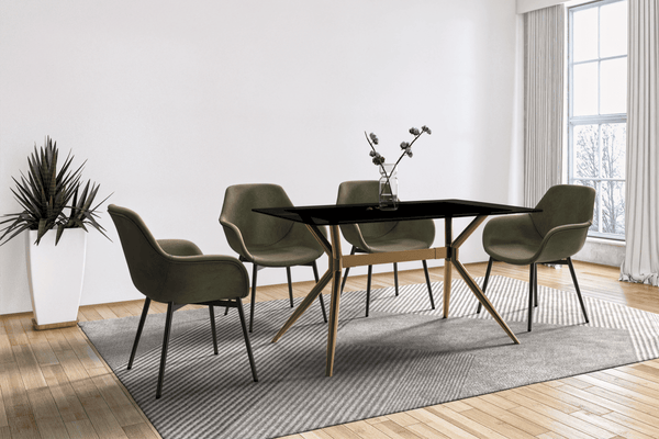 Leisure Mod Elega Rectangular Dining Table With Sintered Stone/Glass Rectangular Top And Gold Stainless Steel Base