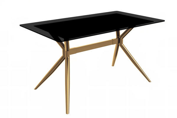 leisure mod Elega Rectangular Dining Table with Sintered Stone/Glass Rectangular Top and Gold Stainless Steel Base