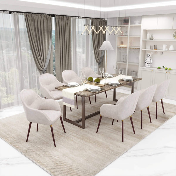 Leisure Mod Elias Dining Chair Upholstered In Leather/Velvet And Powder Coated Legs